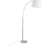 March Floor Lamp in White Marble, Antique Brass & White Linen Shade